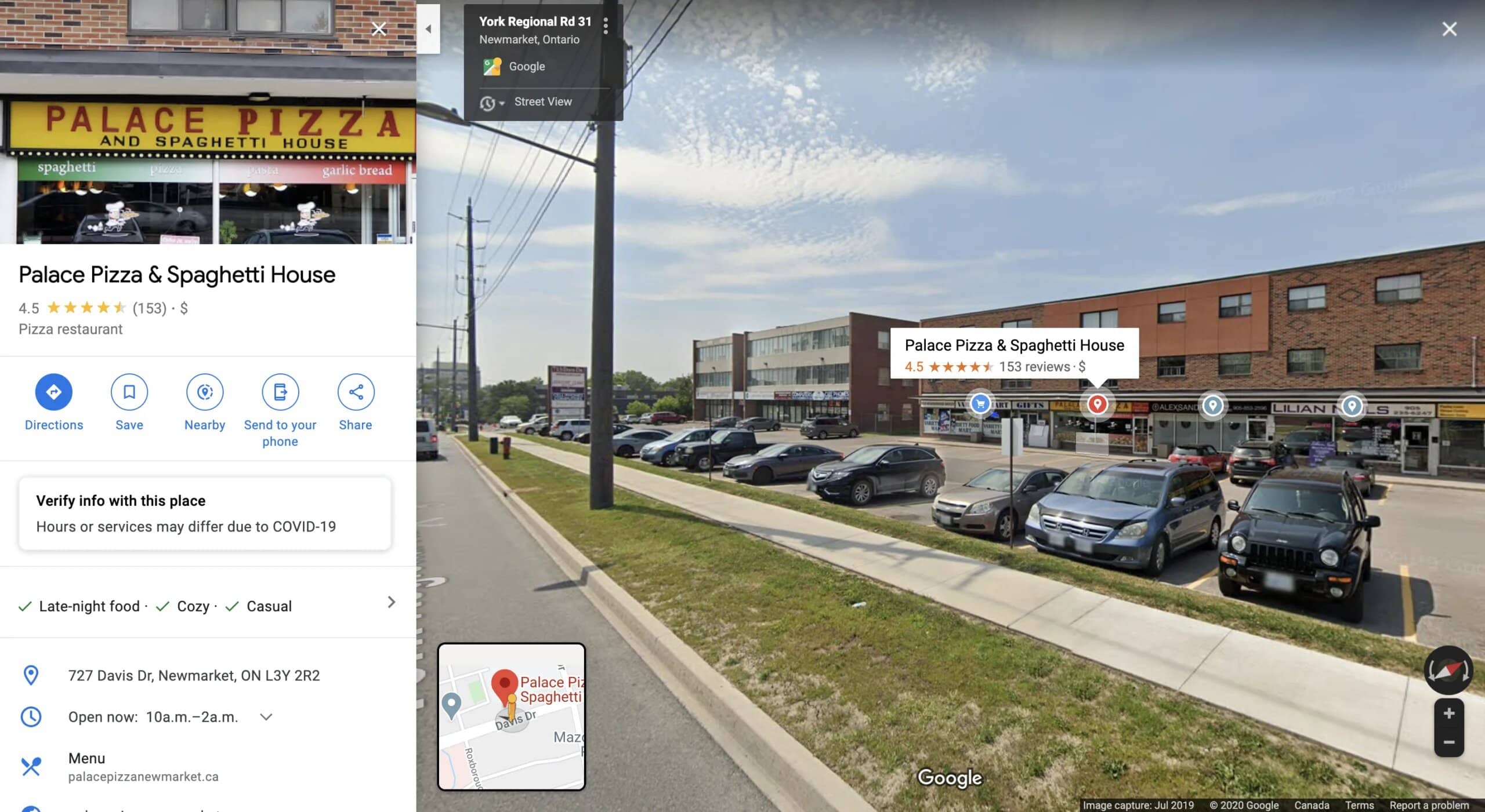 Google Maps Lables for Palace Pizza Spaghetti House