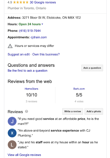 Google business listing reviews